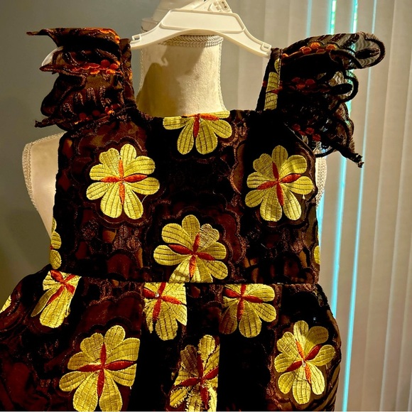 Vintage African Nigerian Voile Lace Brown Embroidered Dress Girl - Picture 2 of 8